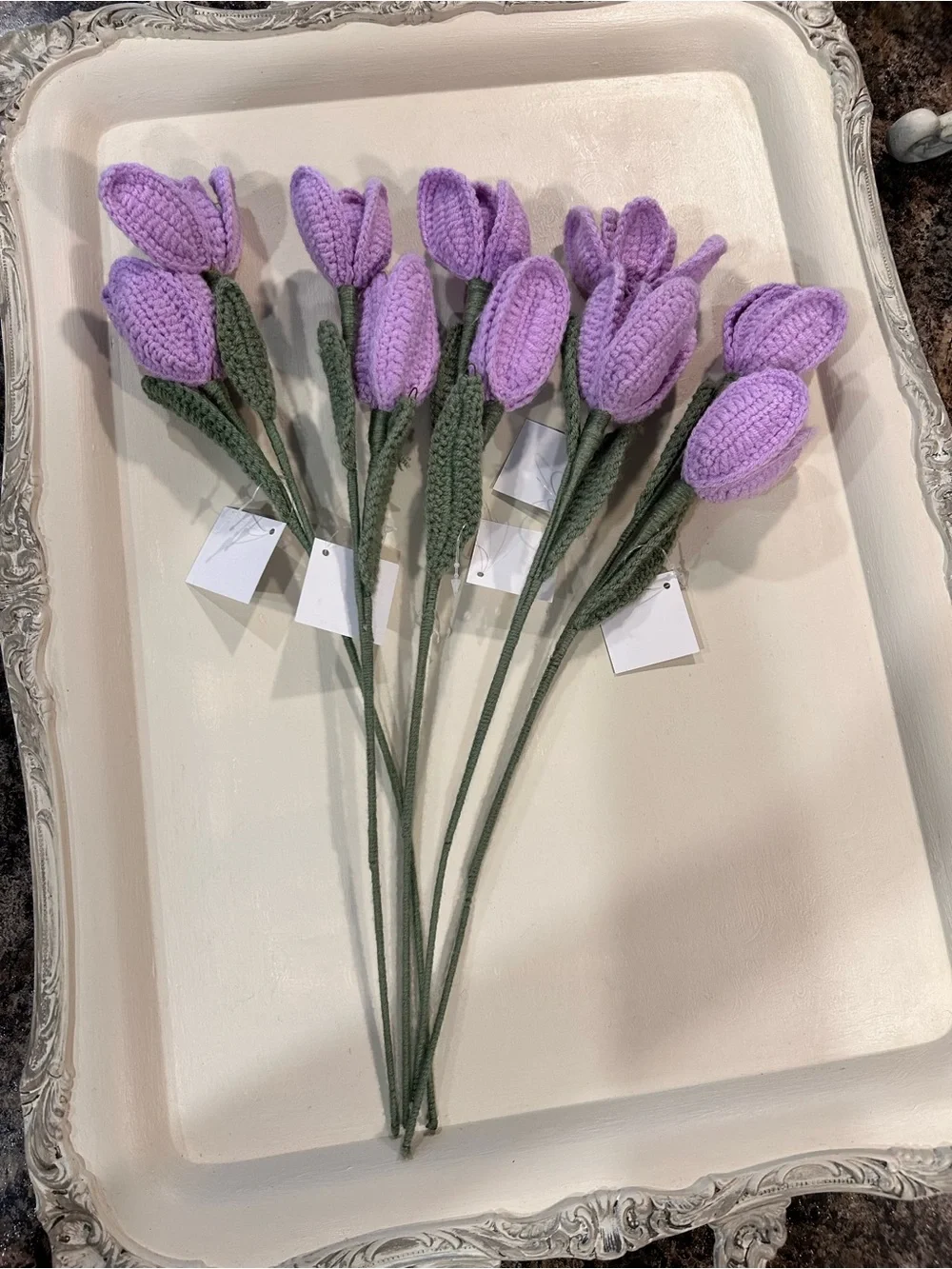 New with tags 5 stems total crochet flowers